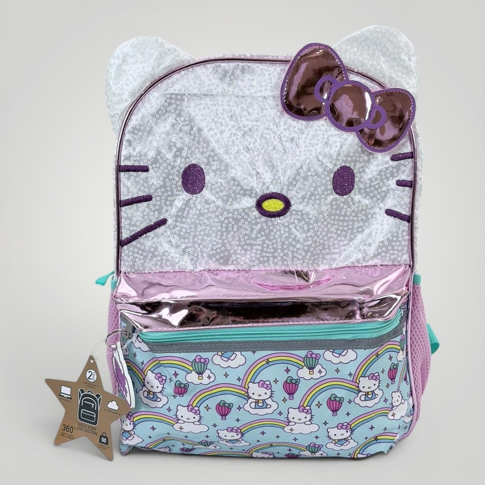 Sanrio Hello Kitty Rainbow Backpack Girls Laptop School Bag Sequins‎ NWT